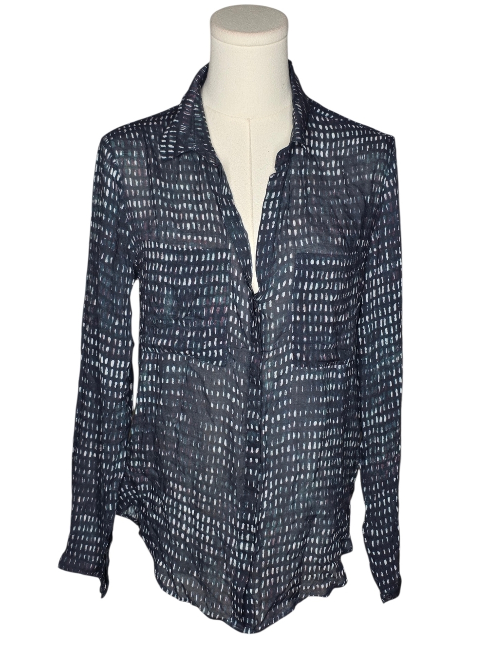 Cloth & Stone Anthropologie Silky Rayon Sheer Button Down Blouse S